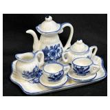 (D) Miniature Porcelain Tea Set Blue & White