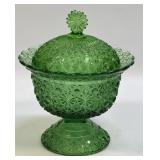 (D) L.E.Smith Green Daisy and Button Pattern