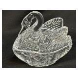 (D) Vintage Lead Crystal Swan Trinket Dish