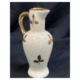 (D) Vintage White Ceramic Pitcher Vase w Gold