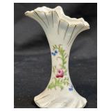 (D) Vintage Vase with Floral Design And Gold Trim