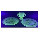 (D) 3 Pc Uranium Glass As Pictured-2 Vintage