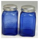 (D) Vintage Cobalt Blue Glass Salt and Pepper