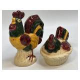 (D) Vintage Hand Painted Rooster & Hen Salt &