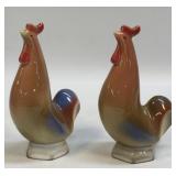 (D) Set of 2 Ceramic Rooster Figurines 6"