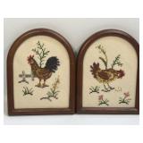 (D) Set of 2 Framed Handmade Cross Stitch Rooster