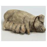 (D) Vintage Carved Resin Pig and Piglet Figurine
