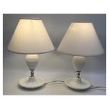 (D) Vintage Hobnail Milk Glass Table Lamps Set Of
