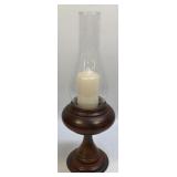 (D) Vintage Wooden Turned Candle Holder and Glass