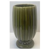 (D) 9" Vintage McCoy Floraline Green Ribbed Vase