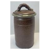 (D) Antique Salt Glaze Lidded Pottery Jar 9.75"