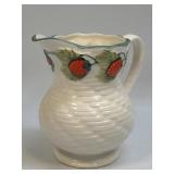 (D) Vintage Ceramic Pitcher with Embossed Basket
