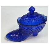 (D) Vintage Cobalt Blue Glass Trinket Box with