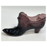 (D) Vintage Fenton Purple Cabbage Rose Glass Shoe
