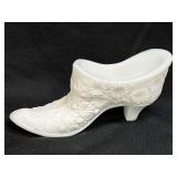 (D) Vintage Fenton White Milk Glass Shoe Slipper