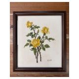 (D) Vintage Embroidered Yellow Rose In Frame