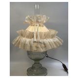(D) Vintage Greek Key Pattern Glass Table Lamp