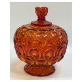 (D) Vintage Amberina Red Glass Candy Dish, Moon