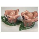 (D) Salt & Pepper Shakers Rose Pink Flower