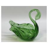 (D) Vintage Chalet Art Glass Green Swan