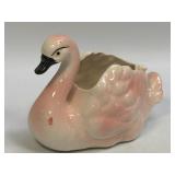 (D) Vintage Pink Swan Ceramic Planter Made in