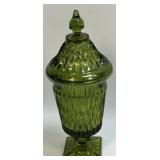 (D) Vintage Indiana Green Glass Lidded Diamond