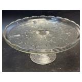(D) Pedestal Cake Stand, Jeannette Glass, Harp