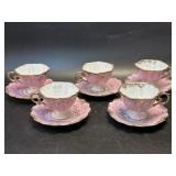 (D) 5- Sterling China Cup and Saucer Sets Pink