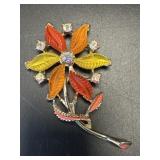 (D) Vintage Flower Brooch Orange And Yellow