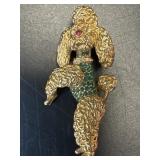 (D) Vintage Gold Tone Green Rhinestone Poodle