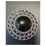 (D) Sarah Coventry Black Cabochon Brooch Pin