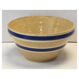 (D) Vintage Yellow Ware Blue Striped 9" Stoneware