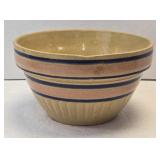 (D) Vintage Yellow Ware Blue & Pink Striped 7"
