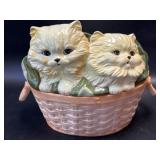 (D) Ceramic Covered Dish Cats in Basket Themed