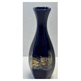(D) Cobalt Blue Bud Vase with Gold Trim Pheasants