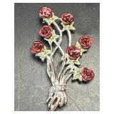 (D) Bouquet of 7 Red Roses with Green Leaves
