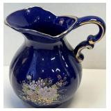 (D) Cobalt Blue with Gold Trim Decorative Pitcher