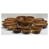 (D) Vintage Monkey Pod Wood Salad Set With Large