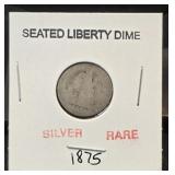 (SC) 1875 Silver Seated Liberty Dime 90% Silver