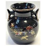 (D) Black Porcelain Double Handled Vase with