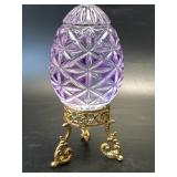 (D) Decorative Egg on Stand Purple and Clear