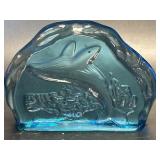 (D) Blue Glass Breeching Whale Paperweight
