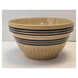 (D) Vintage Yellow Ware Blue Striped 8" Stoneware