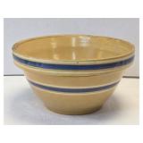 (D) Vintage Yellow Ware Blue Striped 8" Stoneware