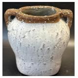 (D) Double Handled Stoneware Glazed Vase 7.5" Tall