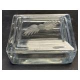 (D) Heavy Glass Trinket Box with Etched Design on
