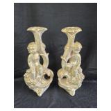 Ceramic Cherub Vases 11" tall