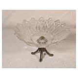 Brass Pedistal Glass Bowl 10"W 6"T