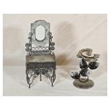 Wire Dollhouse Vanity & Metal Rose Candleholder