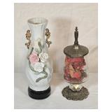 10" Porcelain Vase & Brass Pedistal Apothecary